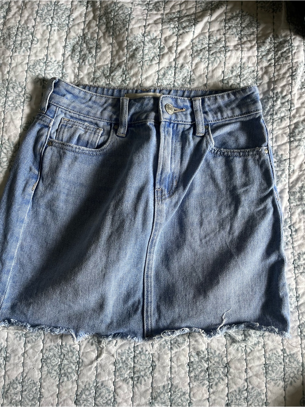 PacSun Light Blue Denim Mini Skirt with Frayed Hem